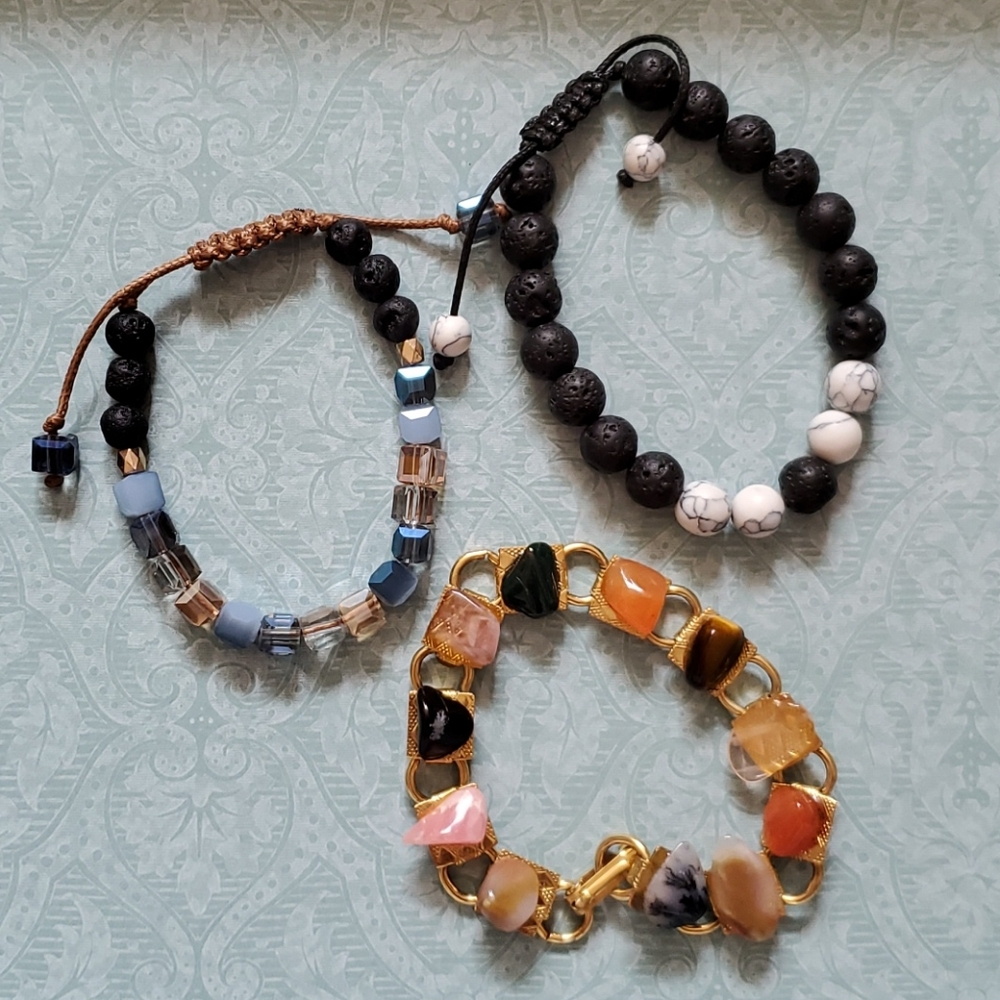 3 mixed stone bracelets.